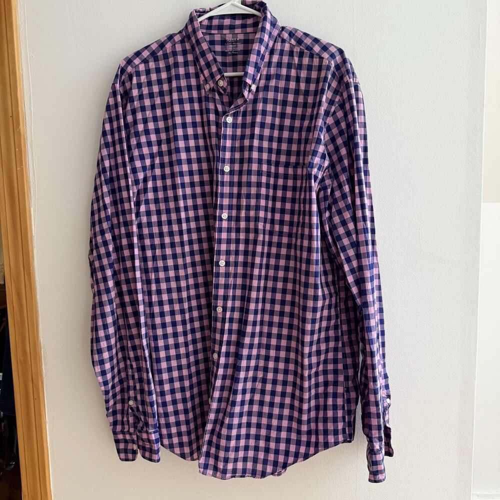 J Crew Button Shirt Men’s XL Pink Blue Plaid Button Down Collar Long Sleeve